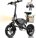 Electric Bike with Basket, 14" Folding Ebike 22 MPH, 35 Miles Range, Dual Suspension, 715W Peak Brushless Motor with 30° Uphill, Adjustable Seat, Commuter Electric Bicycle for Adults 330LBS Load
