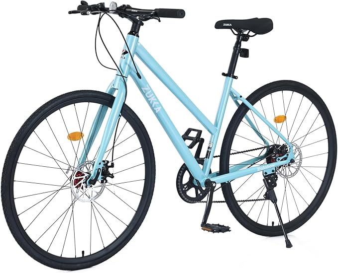 700C Road Hybrid Bike City Commuter Bicycle with 7 Speed/Front and Rear Disc Brakes/Steel Frame for Men Women Adult Available in A Variety of Colors
