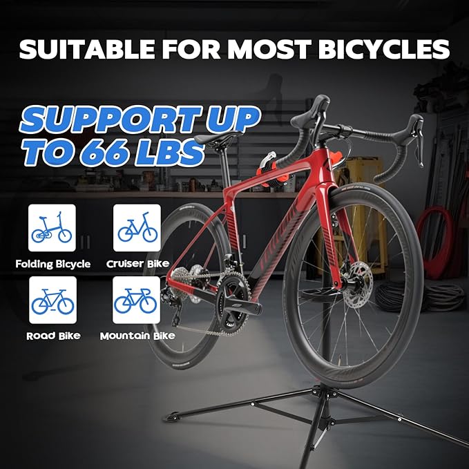 FAHKNS Bike Repair Stand Floor: Height Adjustable Bicycle Workshop Stand with Tool Tray for Road & Mountain Bikes, Red/Black