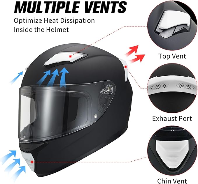 Full Face Motorcycle Helmet WS-607 DOT Approved Motorbike Racing Street Bike Helmets for Adults with Visor