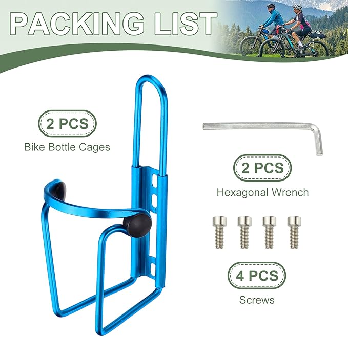 Water Bottle Cage, Bike Water Bottle Holder, Lightweight Aluminum Alloy Bicycle Cup Cage with Beads & Screws Tool - Fitting for (Road/MTB Cycling/Touring Bike) 2 Pack & Blue