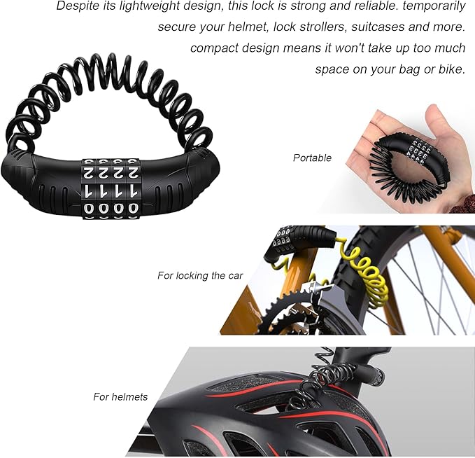 2PCS Motorcycle Helmet Cable Lock, Anti-Theft Helemt Cable Locks with 4-Digital Combination Code, Retractable Cable Lock for Motorbike Helmet Bicycle Saddle Luggage Stroller (Black+Yellow)