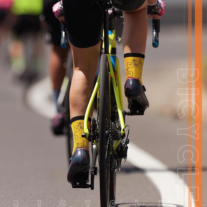 Zoooyawn 6 Pairs Cycling Biking Socks for Men Women Biking Gifts Bulk Funny Crew Socks for Mountain Bike Sports Lovers Gifts