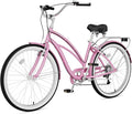 MOPHOTO 24" 26" Adult Bike 7-Speed Beach Cruiser Bike for Adults, Rear Rack, Fenders, Step-Through or Classic Frame