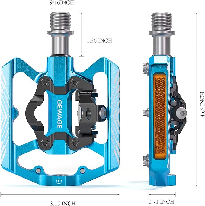 Mountain Bike Pedals - Dual Function Flat and Clipless Pedal - Bicycle Pedals with Reflectors Compatible with SPD, Platform Pedals for BMX Spin Exercise Peloton Trekking Bike