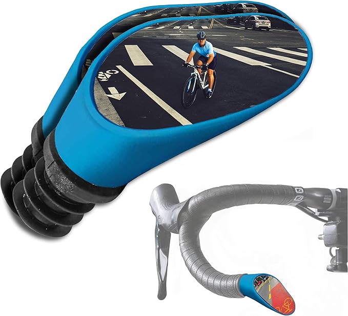 Sprintech Swiss-Made Convex Chrome-Plated Bike Mirror for Drop Bars – Hand-Finished, Adjustable, Reflective Surface, Durable ABS Housing, Universal Fit for Enhanced Rear Visibility (Blue, Pair)