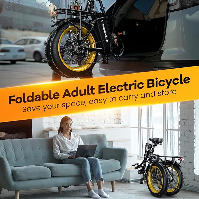 Folding Electric Bike for Adults with Peak 1000W Motor, 48V 20AH Battery up to 30MPH 80 Miles, 20" Fat Tire All Terrain Ebike, 7-Speed Commuter E Bike Black with Basket, Step-Thru, UL Certified
