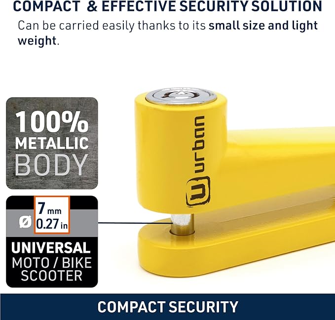 URBAN 560A Motorcycle Disc Lock, Universal ø7mm, More Visible More Deterrent, Compact and Effective Security, Universal Anti Theft Wheel Brake Lock for Motorbike Scooter Electric Bike Bicycle