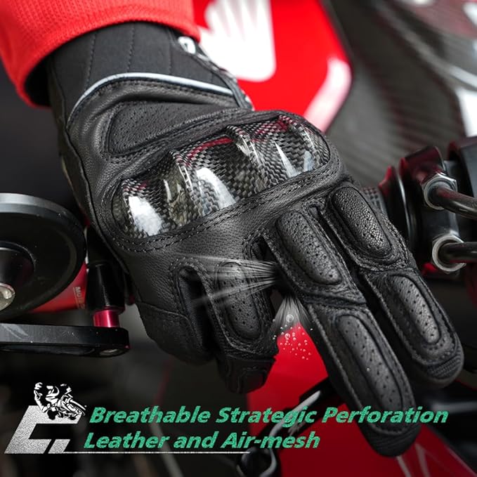 WTACTFUL Goatskin Leather Carbon Knuckle Motorcycle Gloves for Ultimate Protection and Comfort