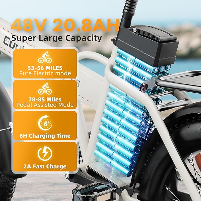 1000W Folding Electric Bike,48V 20AH Removable Battery E Bike,30+MPH,80 Miles Max Range Electric Bike for Adults,20" Fat Tire Foldable ebike,Adult Electric Bicycle for Commute Beach Snow