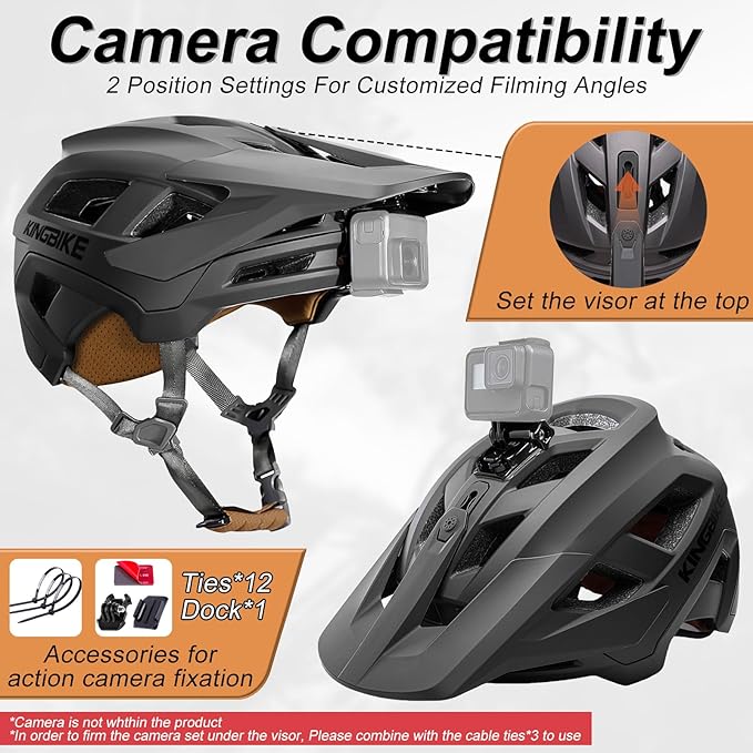 KINGBIKE NTA-8776 Mountain Bike Helmet Professional Ebike Helmets with 3-Level Adjustable Visor & Camera Mount E-MTB Helmet for Adults Men Women Youth E-Bike Safety Certified