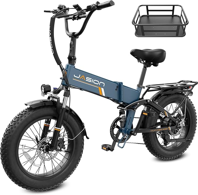 Jasion X-Hunter ST/PRO Foldable Electric Bike for Adults with 20'' Fat Tire,Up to 71-80 Miles Range Ebike,1800W/1400W Peak Motor,30+MPH E Bike,Full Suspension&Dual Hydraulic Disc Brakes Bicycles