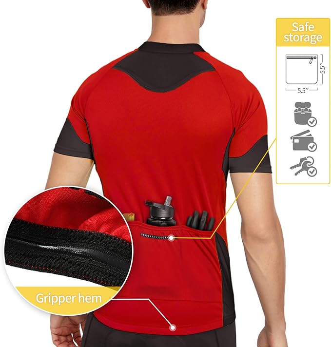 BERGRISAR Men's Basic Cycling Jerseys Short Sleeves Mountain Bike Bicycle Shirt Zipper Pockets