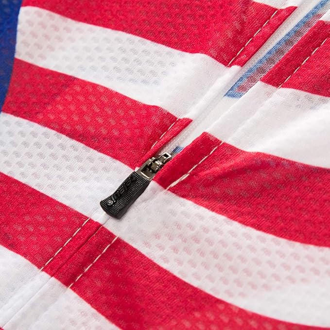 Cycling Jersey Short Sleeve USA Style Bike Tops with Pocket Reflective Stripe
