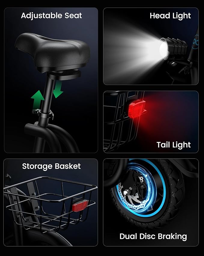C1 Electric Scooter with Seat for Adults, 450W Motor, 20-Mile Range, 16 MPH, Foldable Commuter E-Scooter with Basket for Grocery, Pets, and Daily Commute– Carbon Black