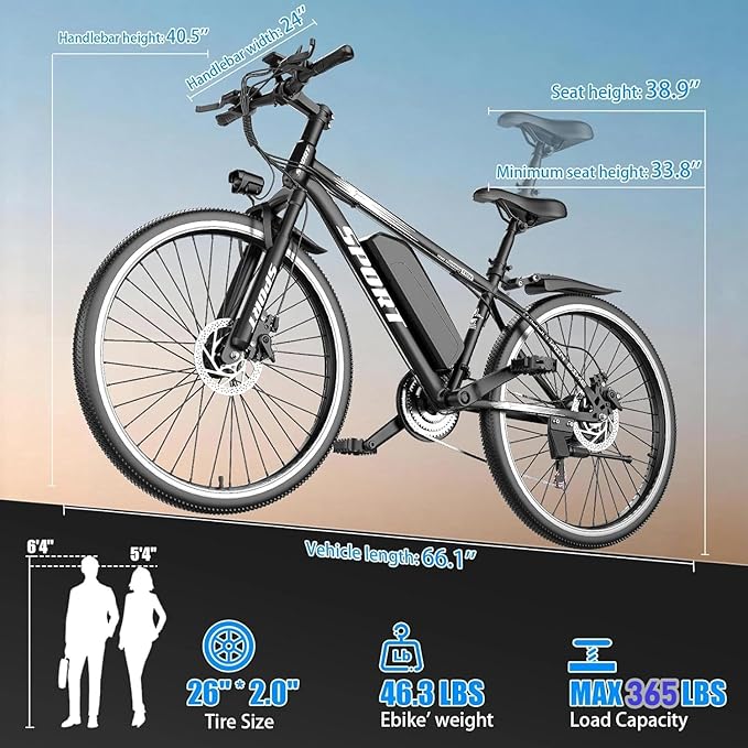 ASKGO Electric Bike for Adults, 1500W Peak Motor, 25Mph, 65Miles, 48V 10AH Removable Battery, 26“ Mountain Ebike with 7-Speed Gear for Beach Snow Commuter