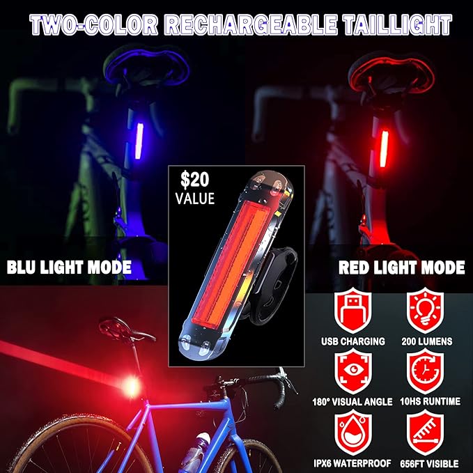Victagen Bike Light 12000lm Bike Lights for Night Riding, Waterproof Lights for bike Rechargeable Front Bike Headlight and Taillight, High & Low Beam, 10000mAh ultra long endurance bike lights