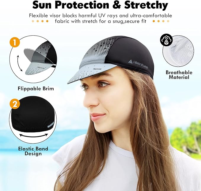 Hikenture Cycling Cap,Cooling Skull Cap Bike Hat with Sun Visor, Summer Breathable Helmet Liner Biking Cap for Men Women