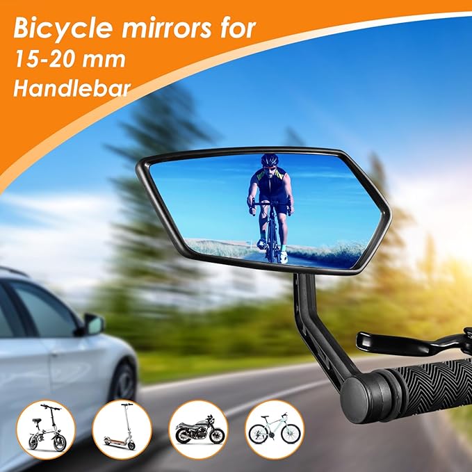 Bike Mirror, Blue Light Glass Lens Bicycle Mirror for Handlebar, HD Anti-scratch Adjustable Bar End Rear View Mirror for E-bike, Mountain Bike, City Bikes & Scooter (Left 0.59-0.78")
