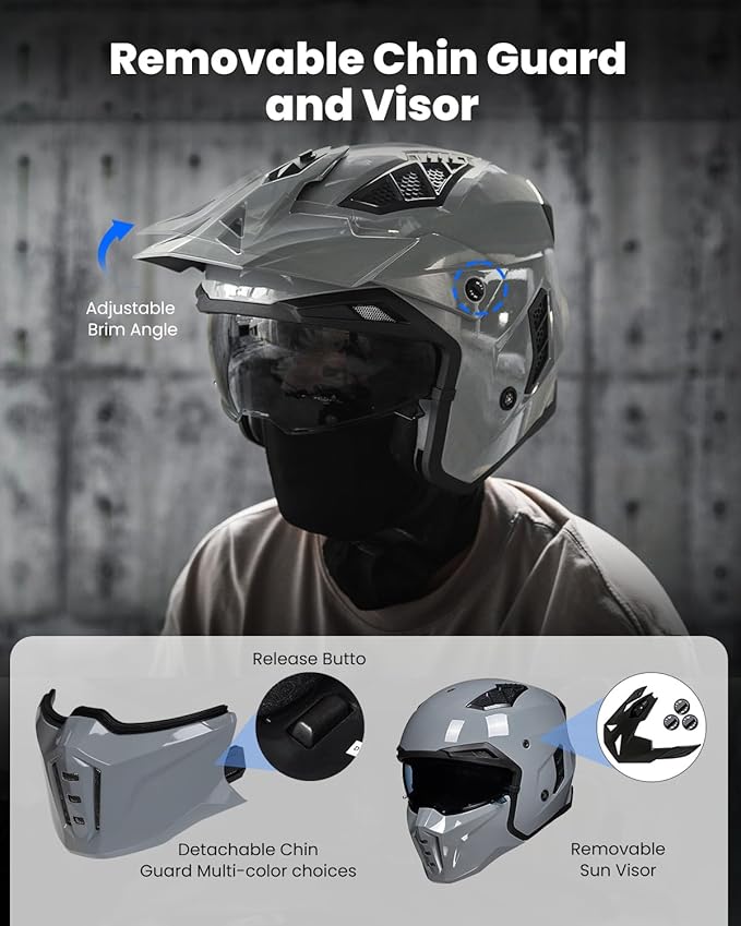 ILM Open Face Motorcycle 3/4 Half Helmet for Men and Women, Vintage Retro Helmet with Visor for Moped ATV Cruiser Scooter DOT Model Z302(Gray,Small)