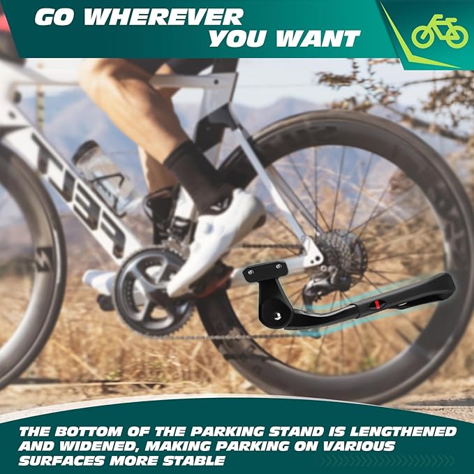 Bike Kickstand 24" to 29" Heavy Duty Adjustable Rear Mount Aluminum Alloy Bicycle Kickstand for Electric Mountain Road Adult Bikes 2 Holes