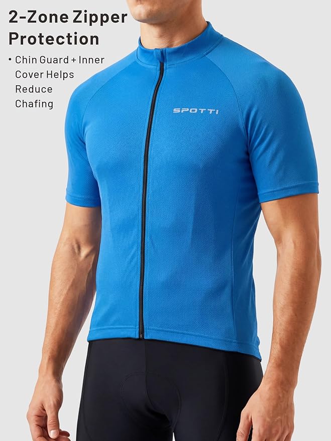 Spotti Men's Cycling Bike Jersey Short Sleeve with 3 Rear Pockets- Moisture Wicking, Breathable, Quick Dry Biking Shirt