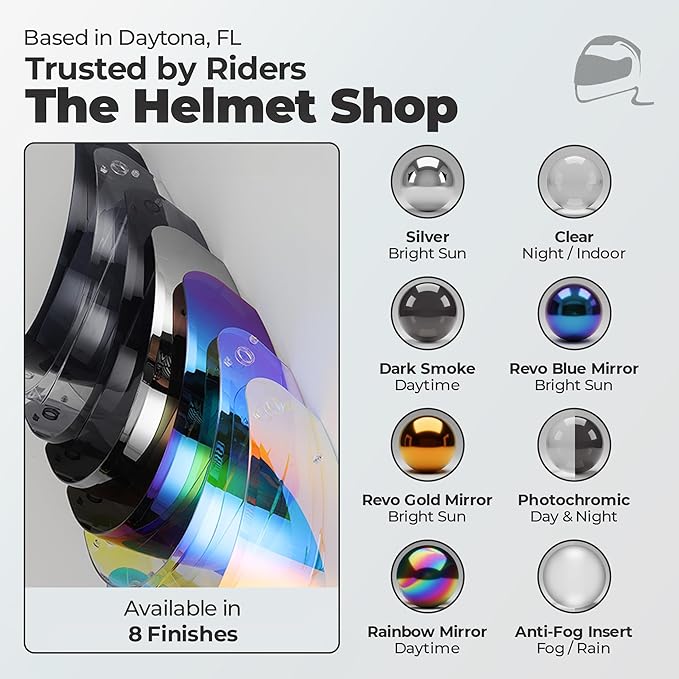 The Helmet Shop HJ-33 Silver Mirror Motorcycle Helmet Visor Compatible with HJC i90, i91 & Harley Modular Helmets – Replacement Shield | Optically Correct, UV Protected Motorcycle Visor