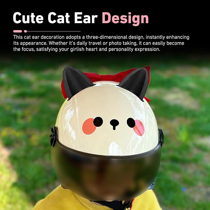 2 PCS Cute Cat Ear Motorcycle Helmet Decoration, Self-Adhesive Wear-Resistant Automotive Helmet Ornament Accessory, Universal for Most Motorcycle Scooter Helmets