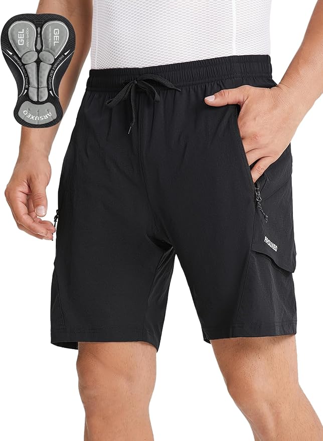 ARSUXEO Mens Mountain Bike Shorts Loose Fit Padded Bike Shorts Cycling Shorts Water-Resistant