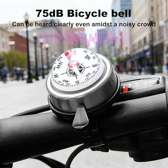 Qisan 2 Pieces Aluminum Alloy Compass Bicycle Bells for Handlebars Loud Crisp Clear Sound 22.2mm Bike Horn for Riders | Mountain Bike Accessories for Men | Loud Horn Bicycle Accessories -Silver&Black