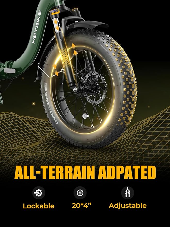 Heybike Ranger 2.0 Foldable Electric Bike for Adults, 20"×4 Fat Tire Ebike with 1400W Peak Motor, 28 MPH Max Speed, 600Wh Removable Battery, Up to 65 Miles Range, Front Suspension Step-Thru E Bike