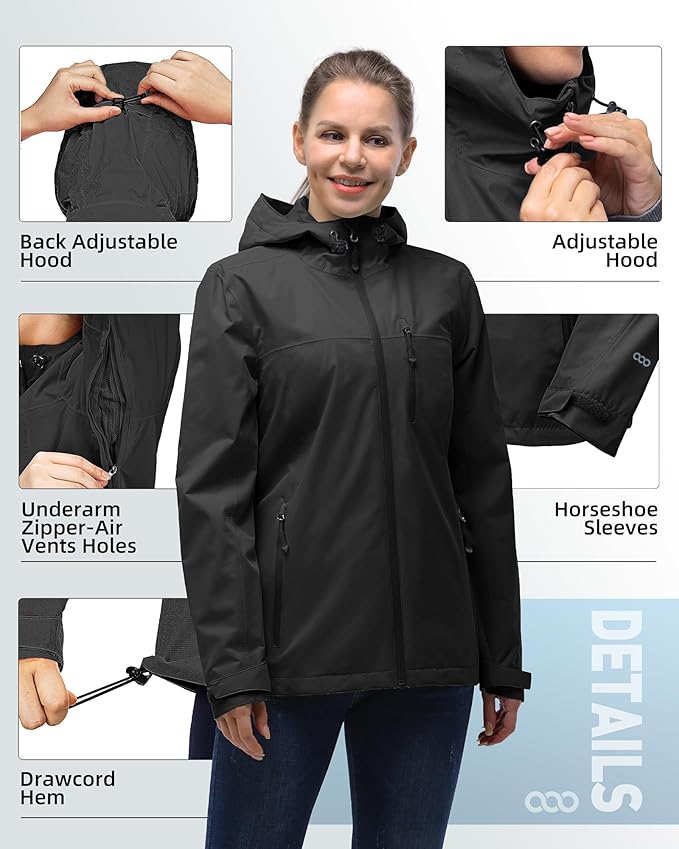 33,000ft Packable Rain Jacket Women Lightweight Waterproof Raincoat with Hood Cycling Bike Jacket Windbreaker