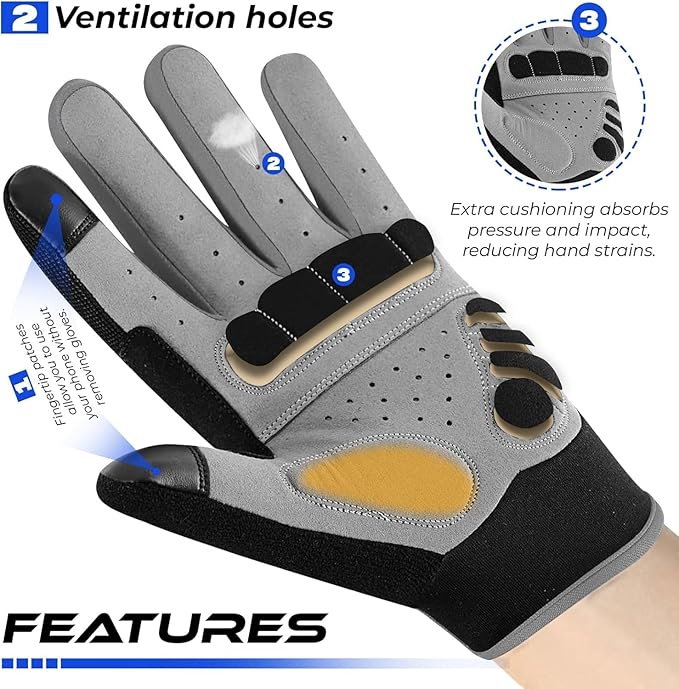 BEAST RAGE Full Finger Cycling Gloves with Padding for Men Women, Anti-Slip, Shock Absorbing, Breathable, Touchscreen Mountain Bike Gloves for BMX, MTB Riding, Road Racing, Bicycle