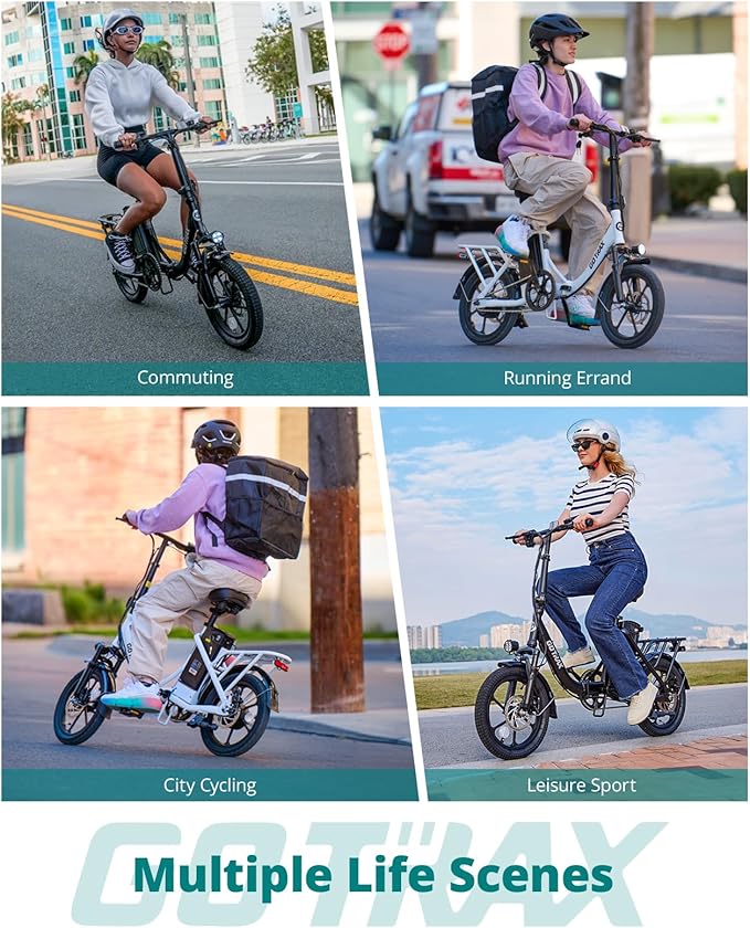 Gotrax 16" Folding Electric Bike, Max 28Miles Range(Pedal-Assist) & Speed 15.5Mph Power by Peak 500W, E-Bike with Removable Battery, Suspension & Adjustable Size, Commuter Bicycle for Adults/Teens