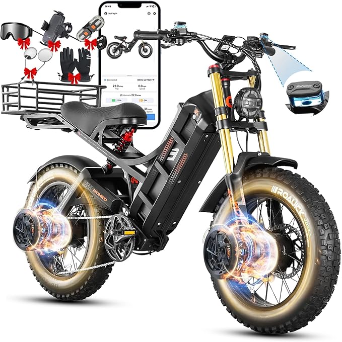 eAhora Romeo Pro 3 Electric Bike - [2026 Latest] 50MPH 5600W Dual Motor 60V 80AH 250Miles Long Range Ebike for Adults, 26" * 4.0 Fat Tire Fast Electric Mountain Bike Full Suspension Off-Road E-Bike