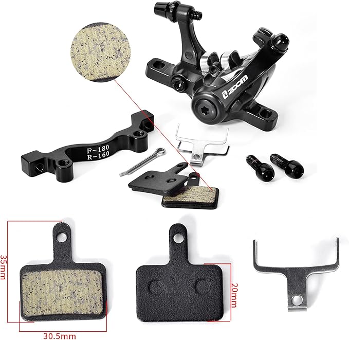 Zoom DB-680 Bilateral Caliper Disc Brake Dual Piston, 2PCS Front/Rear Black, Line Pulling Brakes Bicycle Brake Set for MTB, Mountain Bike and Electric Bike