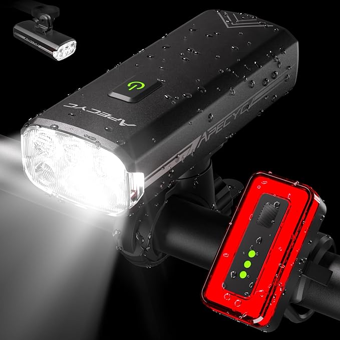 Super Bright Bike Lights Set, 18000LM USB Rechargeable Bicycle Front Headlight & Rear Taillight, Compatible with Garmin/GoPro, Night Riding Light for Mountain Bike/Urban Commuter Cycling