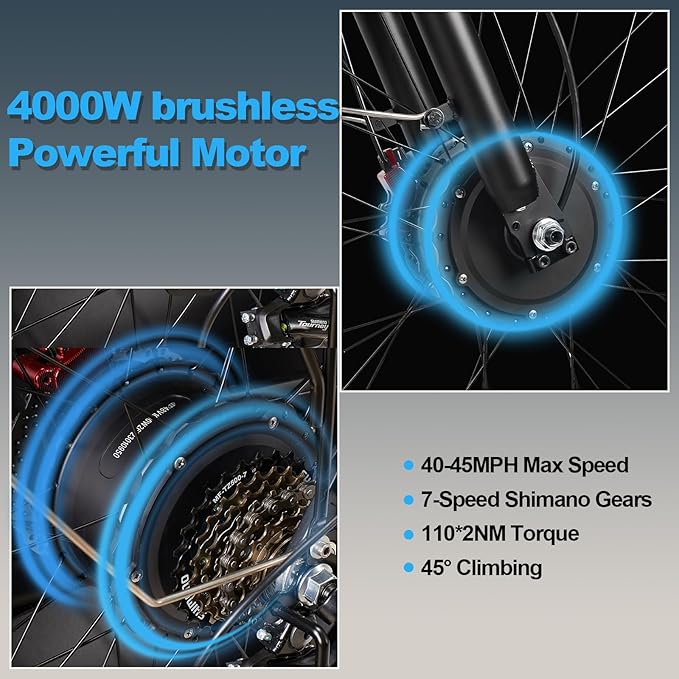 Electric Bike, Max 40-45MPH & 100 Miles, 5000W Peak Dual Motor Adult E-Bike, 52V 32Ah Battery Ebike, 24'' 26" Hydraulic Disc Brakes, Fat Tire All-Terrain Hunting Electric Bike, Full Suspension