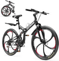 26 Inch Folding Mountain Bike, 21 Speed Full Suspension Bicycle Dual Disc Brake Non-Slip Quick Release tire for Adults Men Women(Balck/Pink/Green/Orange/White/Purple)