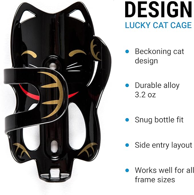 Portland Design Works Water Bottle Cage - Lightweight Water Bottle Holder for Bikes, Lucky Cat Cage, Black