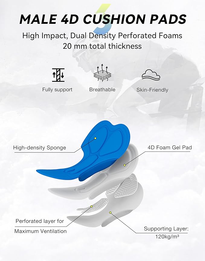 Bikewa Men's Cycling Underwear with Anti-Slip Leg Grips 4D Padded Bike Shorts MTB Liner for Bicycle Biking Riding