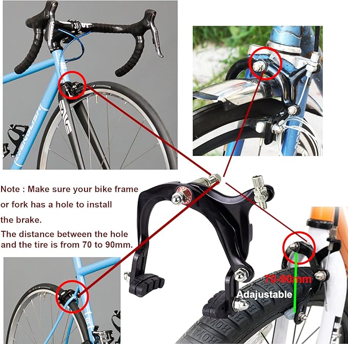 Mimoke Bike Brake Set Front and Rear Bike C Brake Caliper Include Inner and Outer Cables and Bike Brake Levers Kit Aluminum Alloy for MTB Road Bike