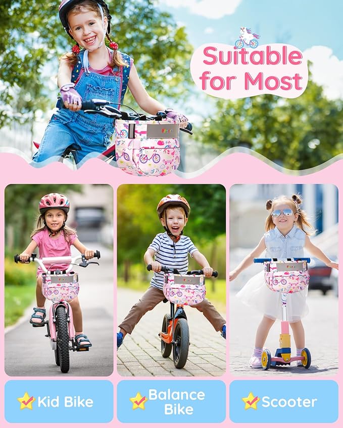 Kids Bike Basket, Bicycle Basket Front Handlebar, Waterproof Cute Fabric Children's Bike Basket, Kids Bike Accessories Fit Most Boys, Girls, Toddlers Bike or Scooter, Easy to Install