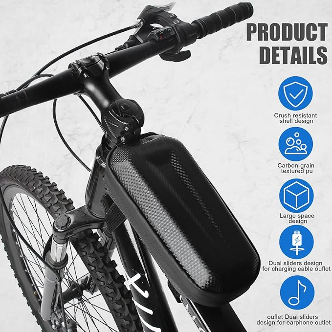 Bike Top Tube Bag, EVA Hard Shell Layered Waterproof Bicycle Cycling Front Tube Bag, Bag Cycling Accessories Pouch