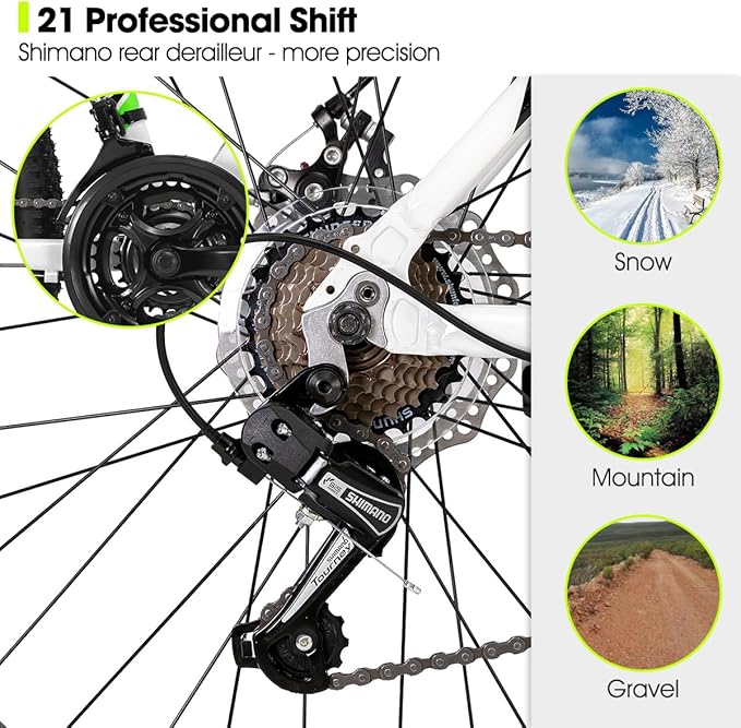 HH HILAND 26'' Mountain Bike, 3 6 Spokes, 21 Speeds Drivetrain, Aluminum Frame 26 Inch Wheels, Disc-Brake Bike for Men Women Men's MTB Bicycle