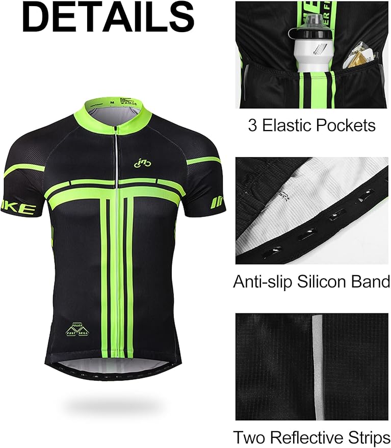 INBIKE Cycling Jersey Mens Set Reflective Breathable Biking Outfit Quick-Dry Bib Bicycle Jersey with 3D Padded Shorts