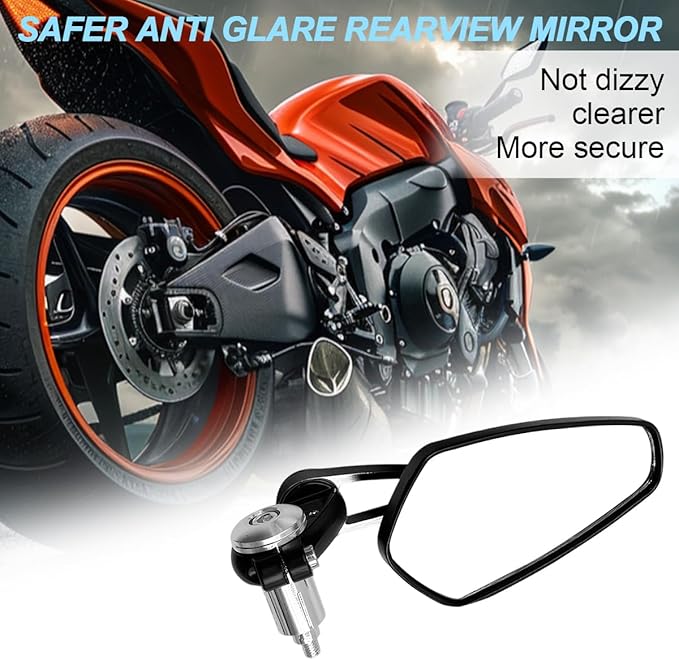 Motorcycle Rear View Mirror, 360° Adjustable High Definition Motorbike Handlebar Bar End Rearview Side Mirror, Scooter Replacement Accessories, Universal for Motorcycle E-Bike