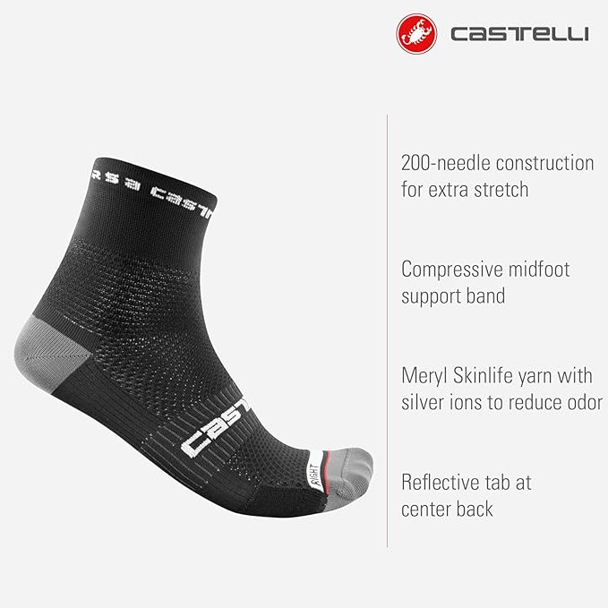 CASTELLI Men’s Rosso Corsa Pro 9 Sock, Performance Cycling Apparel Sock with Midfoot Support Band & Cushion Pad