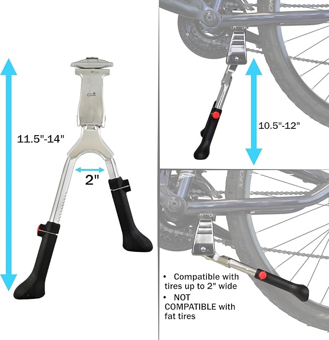 Lumintrail Center Mount Bike Double Leg Kickstand - Adjustable Height Kick Stands for 24, 26, 27.5, 29 Inch Adult Bicycles - Perfect for Cruiser, Road and Hybrids