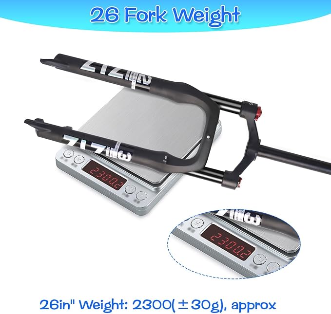 B Bolany 26 * 4.0 inch Fat Tire MTB Air Suspension Fork - 120mm Travel, 135mm Spacing Hub，9mm QR，Crown Lockout,Ultralight Mountain Bike Front Fork， Ideal for Snow Beach XC Mountain Bikes